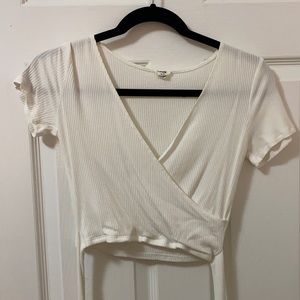 Garage Small White Crop V-Neck Tee with Bow Tie